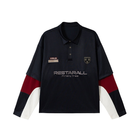 Unisex Langärmeliges Rugby‑Polo im Oversize‑Cut mit Colorblock‑Ärmeln und Logostickerei Nord Taschen
