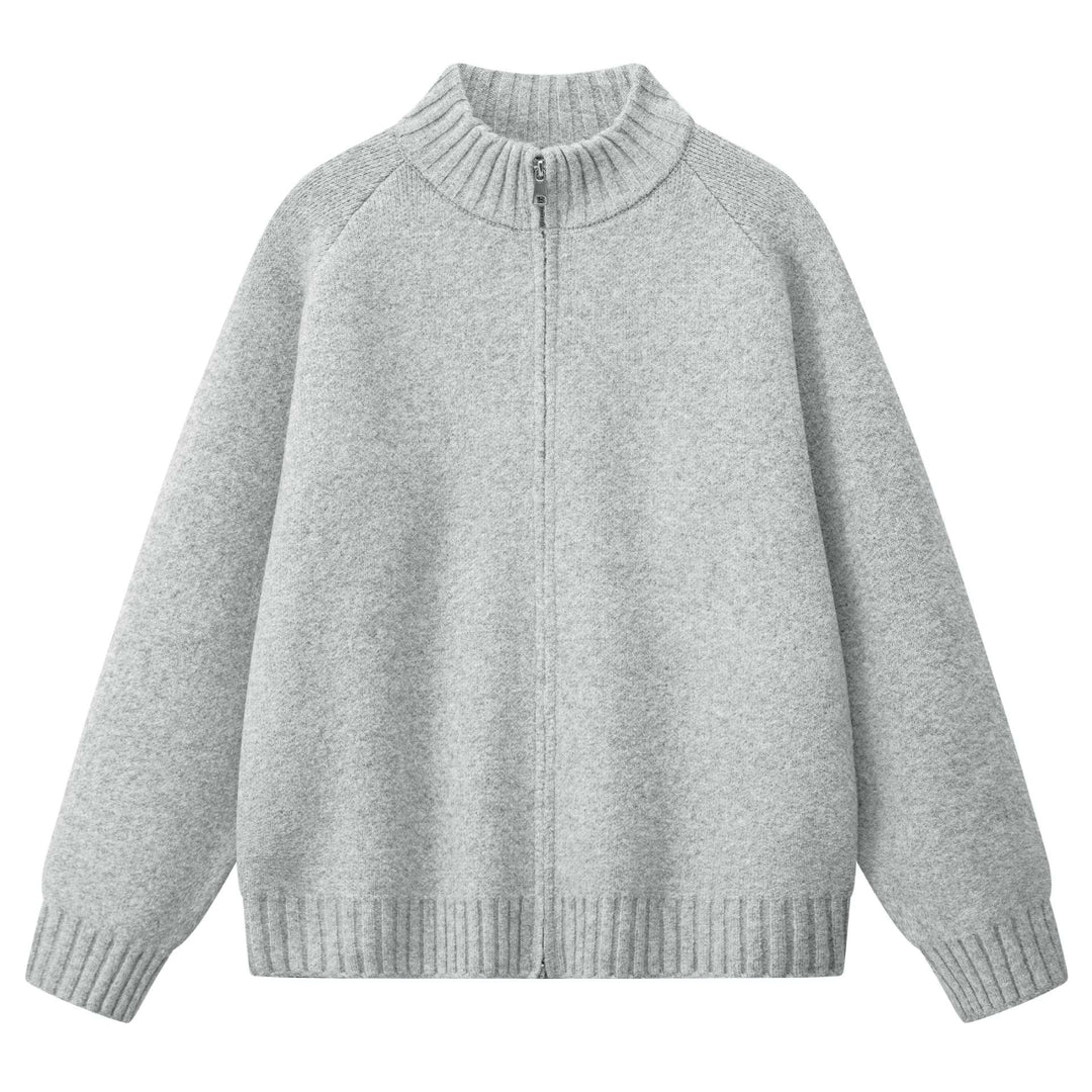 Damen Oversize Teddy-Strick-Cardigan mit Stehkragen, Rippsäumen & Zwei-Wege-Reißverschluss Nord Taschen