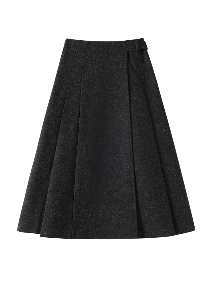 Damen Taillenhoher Midi-A-Linienrock aus Wollmix mit eingelegten Falten und Zierlasche Nord Taschen