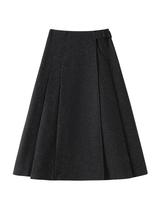 Damen Taillenhoher Midi-A-Linienrock aus Wollmix mit eingelegten Falten und Zierlasche Nord Taschen