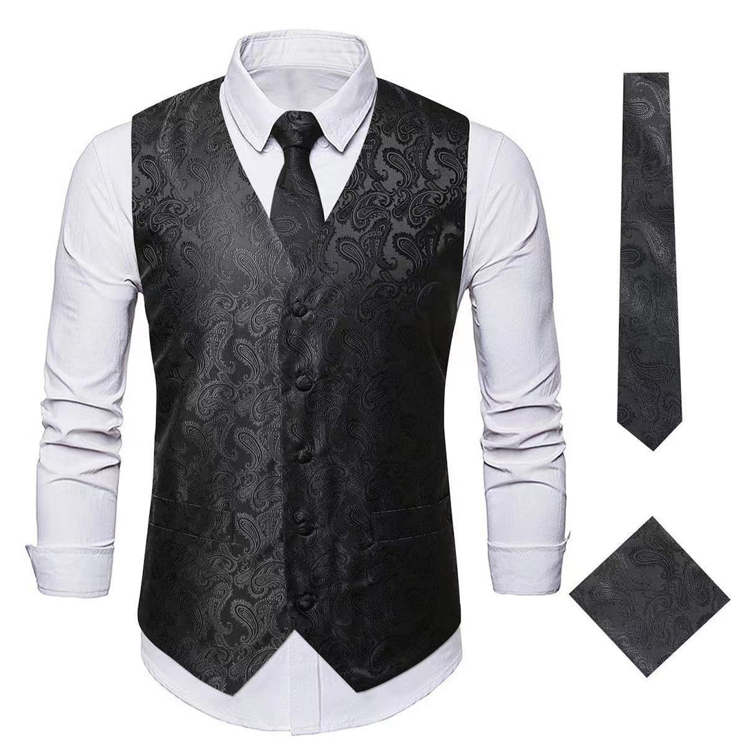 Herren Paisley Satin Anzugweste Set mit Krawatte und Einstecktuch Nord Taschen