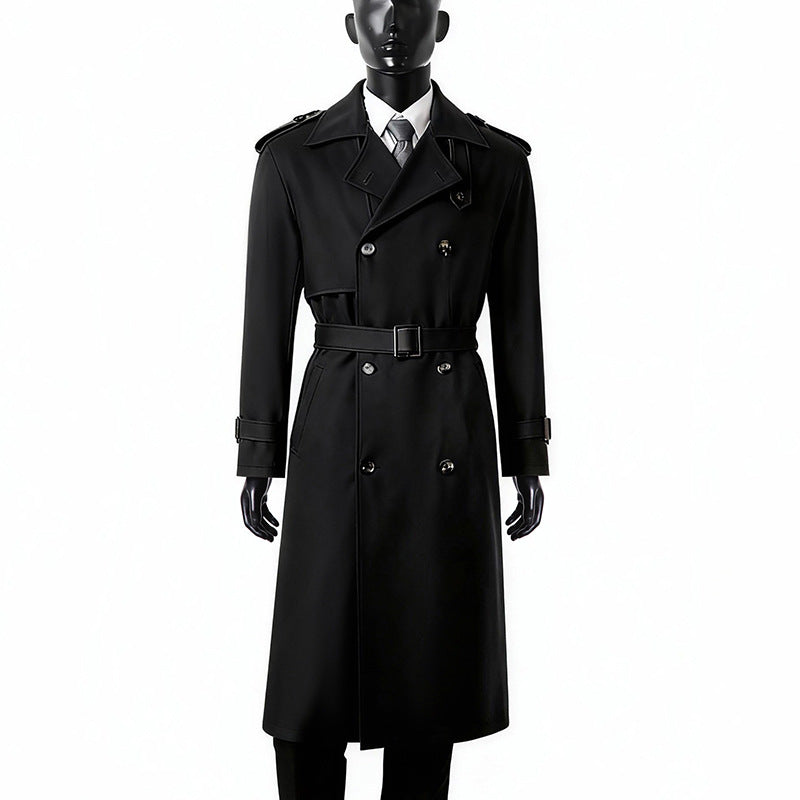 Herren Zeitloser Maxilanger Trenchcoat im Military-Stil mit Sturmklappe und Taillengürtel Nord Taschen