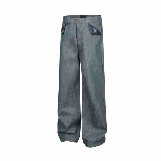 Damen Weite High‑Waist Jeanshose mit dekorativen Umschlagtaschen Nord Taschen