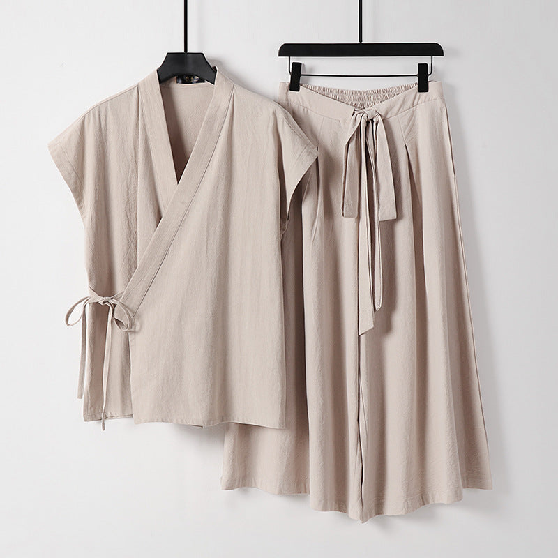 Damen Kimono-Loungewear-Set mit Wickeloberteil und weiter Palazzo-Hose Nord Taschen