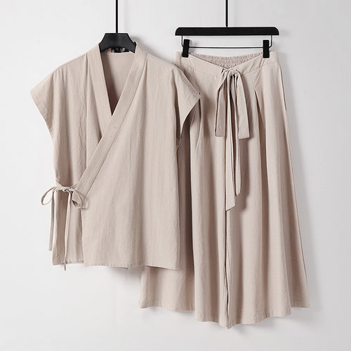 Damen Kimono-Loungewear-Set mit Wickeloberteil und weiter Palazzo-Hose Nord Taschen