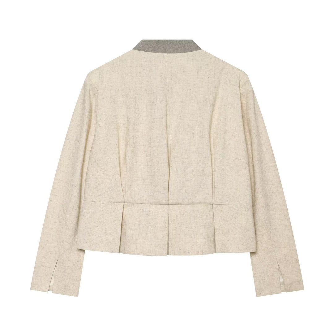 Damen Cropped Jacke im Boxy‑Schnitt mit kurzem Stehkragen und Zierknopfleiste Nord Taschen