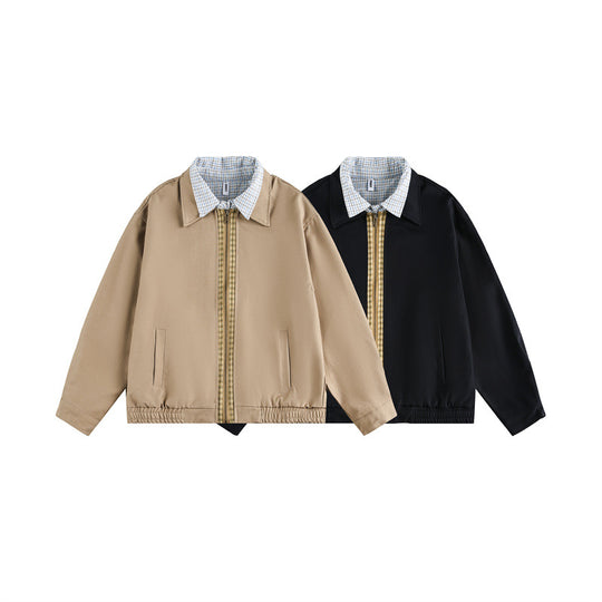 Unisex Boxy-Blousonjacke mit kontrastierender Reißverschlussleiste und kariertem Innenkragen Nord Taschen