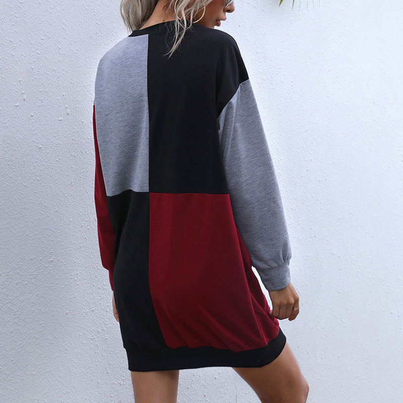 Damen Lockeres Blockdesign-Sweatshirtkleid mit Oversize-Passform und Bündchen Nord Taschen