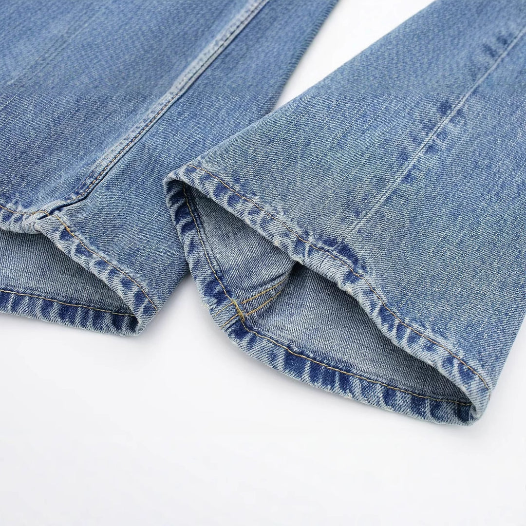 Damen 30+ weite High‑Waist Jeans mit elastischem Tunnelzugbund und geradem Bein Nord Taschen