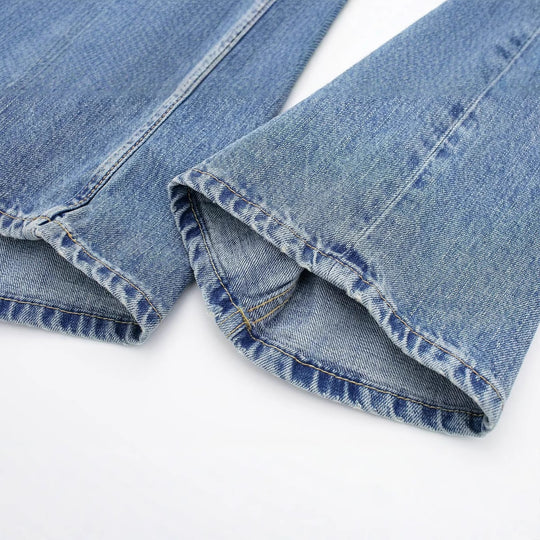 Damen 30+ weite High‑Waist Jeans mit elastischem Tunnelzugbund und geradem Bein Nord Taschen