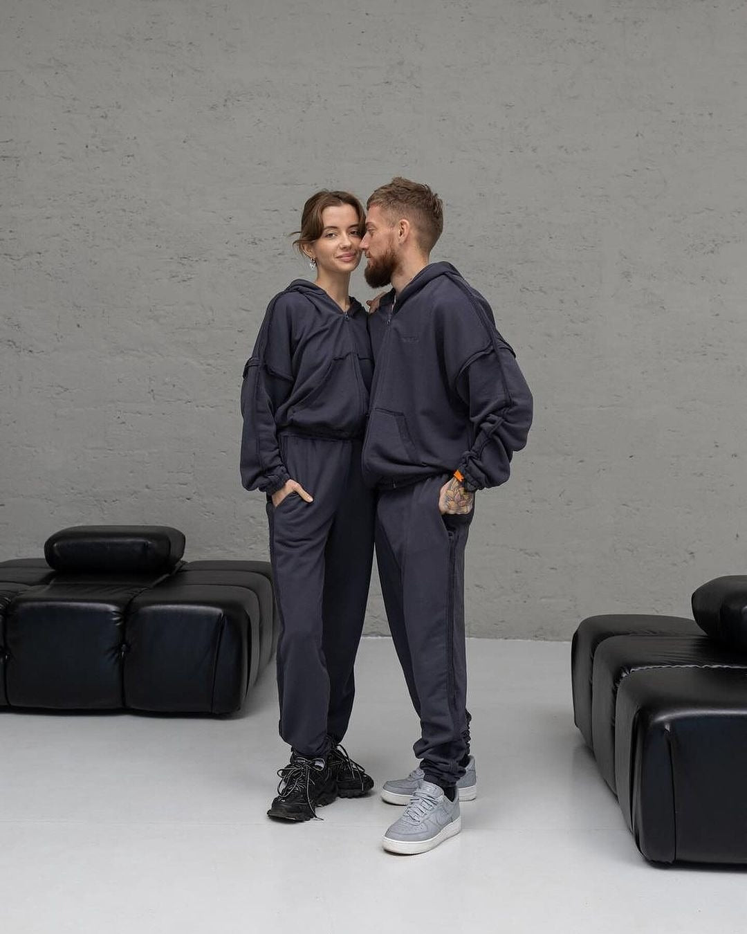Unisex Oversize Hoodie-Set aus weichem Fleece mit Reißverschluss und Jogginghose Nord Taschen