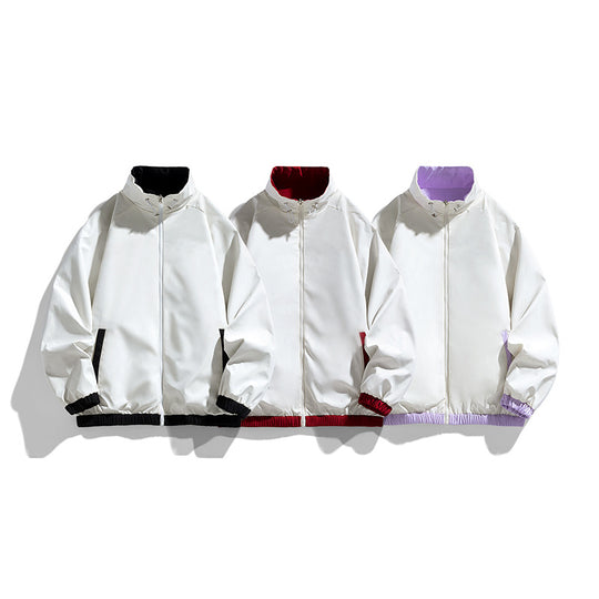 Damen Leichte Oversize-Trainingsjacke mit Stehkragen, Kontraststreifen und elastischem Saum Nord Taschen