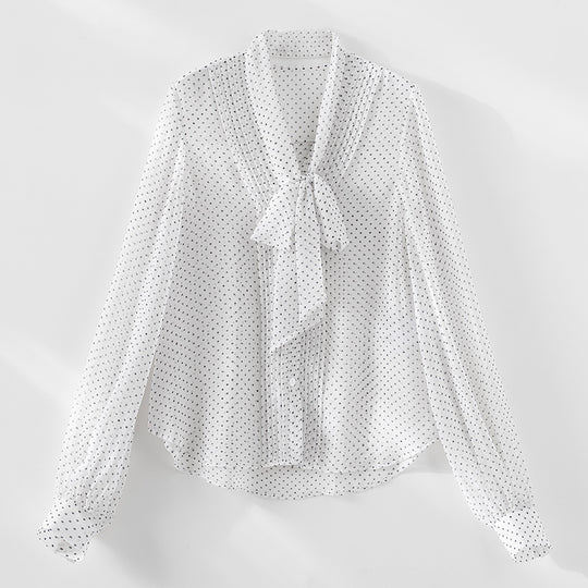 Damen Chiffonbluse mit Schleifenkragen, feinen Pintucks und Tupfenmuster Nord Taschen