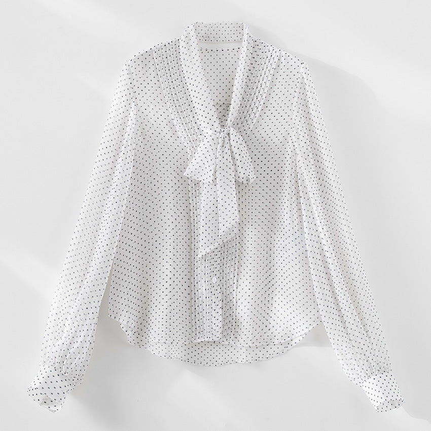 Damen Chiffonbluse mit Schleifenkragen, feinem Punktprint und dekorativen Falten Nord Taschen