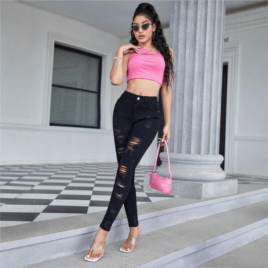 Damen High-Waist Skinny-Jeans mit starkem Destroy-Effekt Nord Taschen