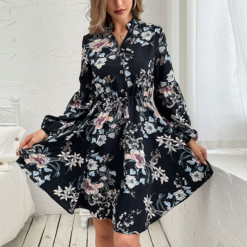Damen Blumiges Hemdblusenkleid mit Bindegürtel Nord Taschen