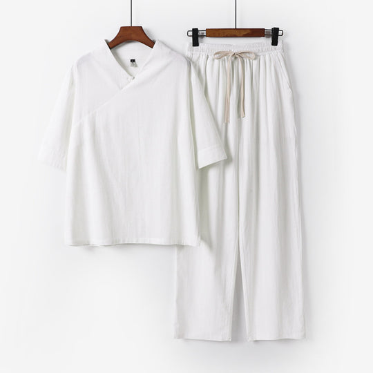Unisex Leichtes Kimono-Loungewear-Set mit V-Ausschnitt und Tunnelzug-Hose Nord Taschen