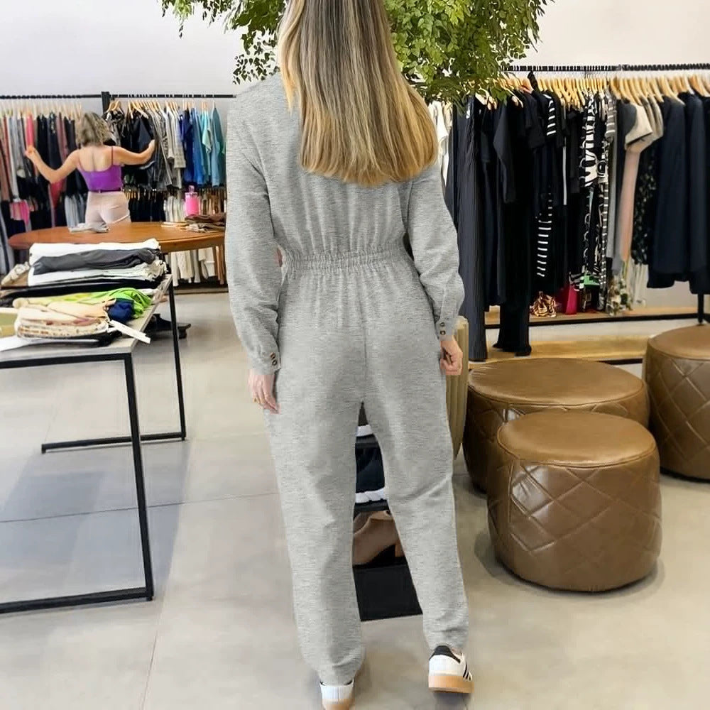 Damen Stilvoller Jumpsuit mit Wickeldesign und Taillengürtel Nord Taschen