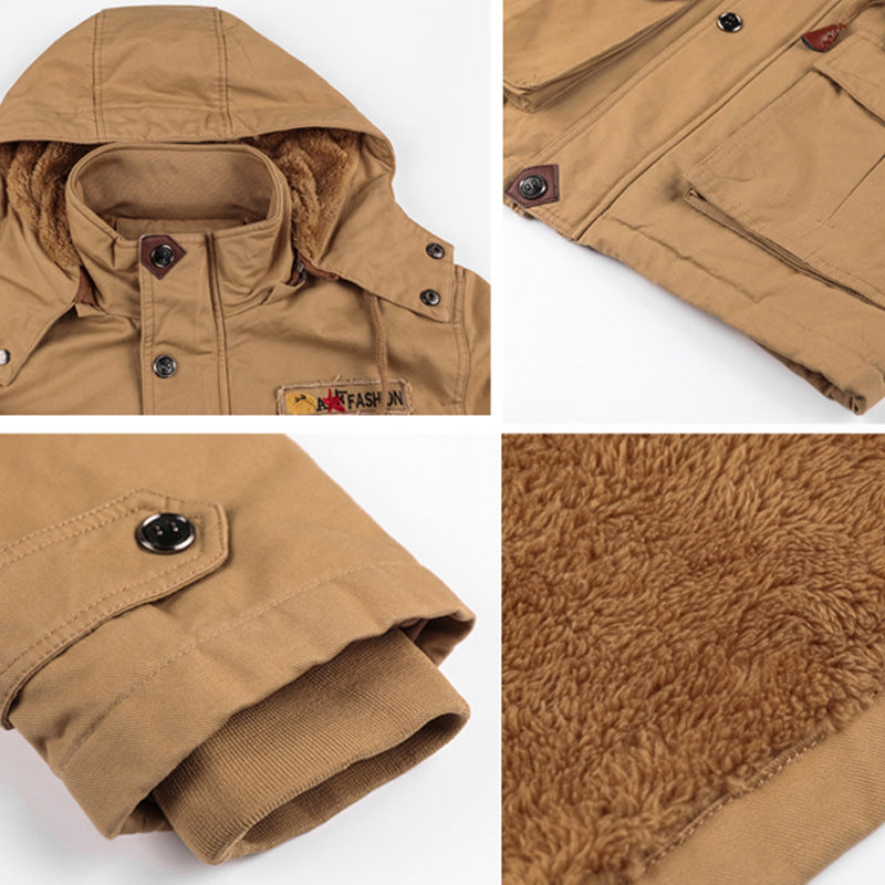 Herren winddichte Multifunktions‑Fieldjacke aus Canvas mit wärmender Teddyplüsch‑Innenlage und verstellbarem Kordzug Nord Taschen