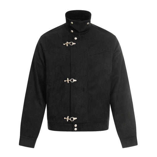 Herren Kurz geschnittener Veloursleder-Blouson mit Stehkragen, Zierstickerei und Knebelverschluss Nord Taschen