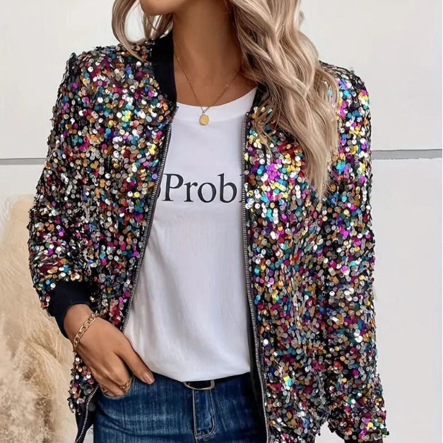 Damen Funktionsjacke mit glitzerndem Paillettendesign und bequemen Bündchen