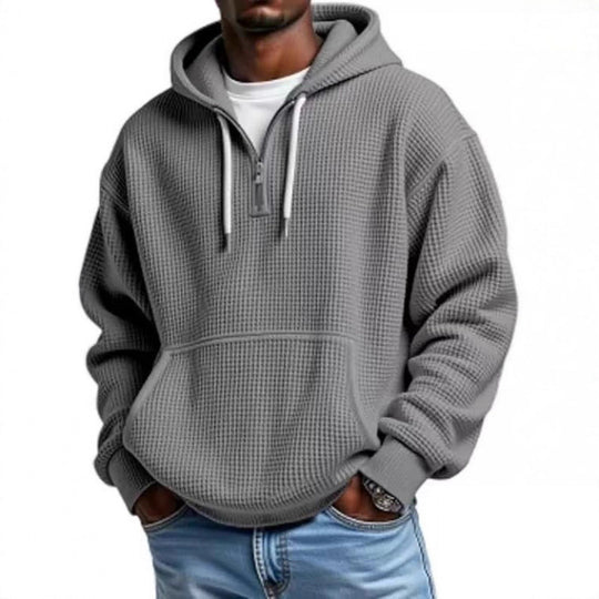 Herren Waffelstruktur-Hoodie mit halbem Reißverschluss und Kängurutasche Nord Taschen