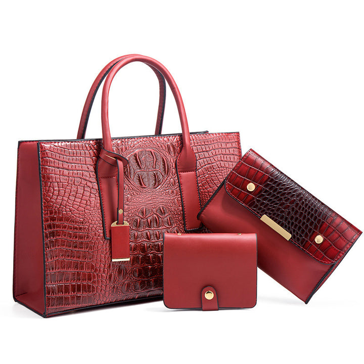 Damen Handtaschen Set aus hochwertigem Kunstleder mit Kroko-Prägung Nord Taschen