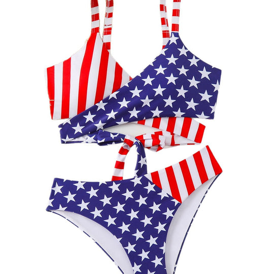 Damen Triangel-Bikini-Set mit asymmetrischem Schnitt und buntem Sternen-Design