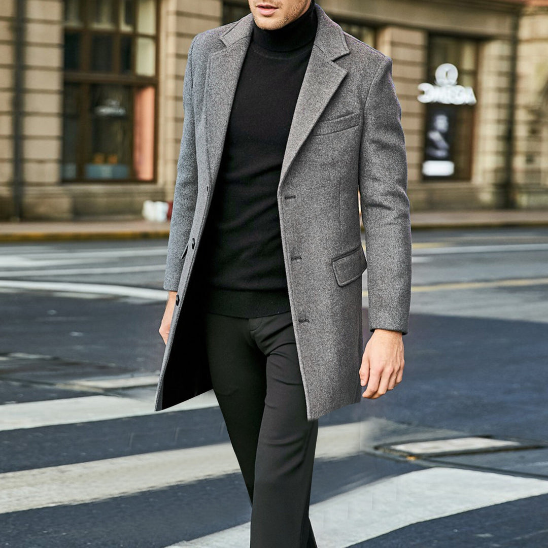 Herren Eleganter Wollmantel mit tailliertem City-Schnitt, Notch‑Revers und Pattentaschen Nord Taschen