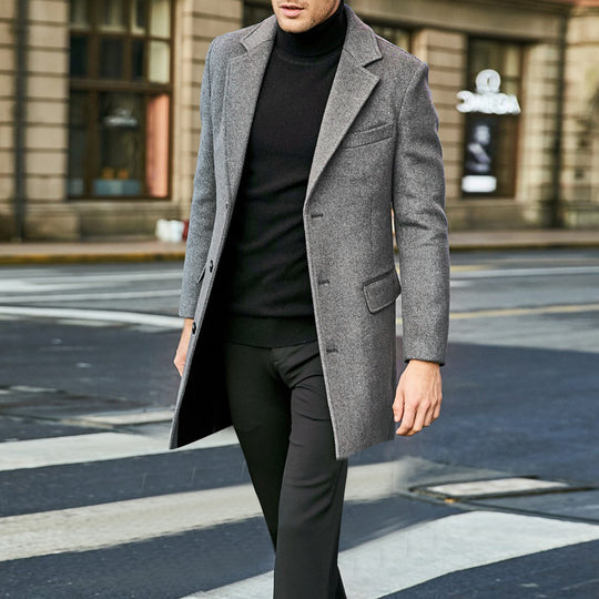 Herren Eleganter Wollmantel mit tailliertem City-Schnitt, Notch‑Revers und Pattentaschen Nord Taschen