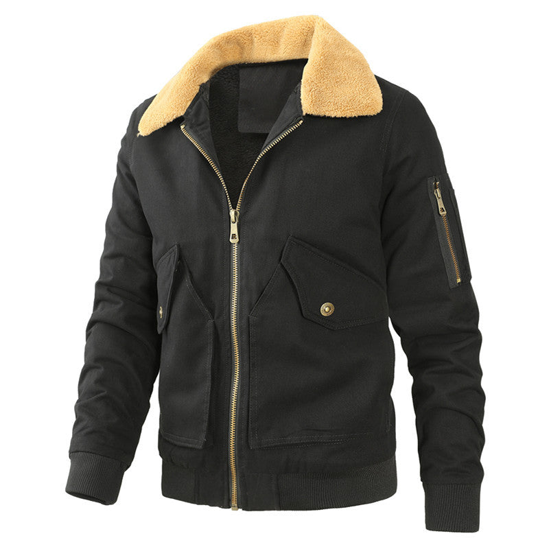 Herren Aviatorjacke mit Sherpa-Kragen, robustem Canvas und Mehrfachtaschen Nord Taschen