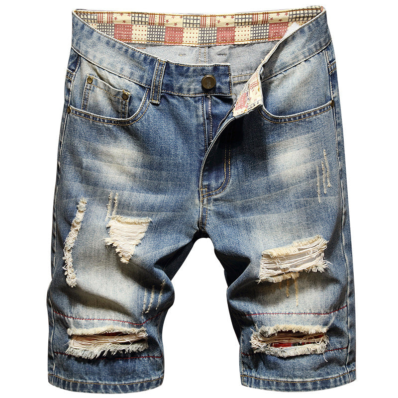 Herren Destroyed Denim-Shorts mit stylischen Rissen und Vintage-Details
