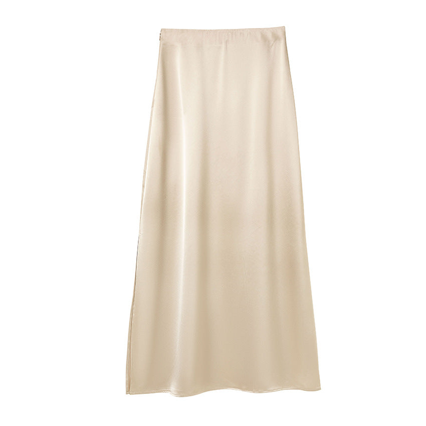 Damen Langer eleganter Satin-Biaisrock mit hohem Bund und fließender Silhouette Nord Taschen