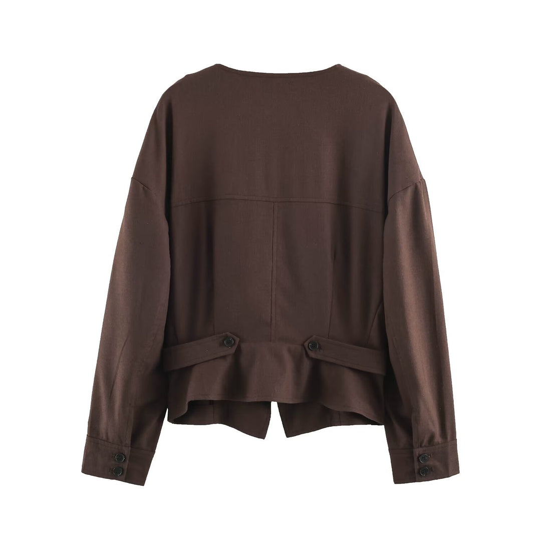 Damen Asymmetrische Wickeljacke mit dekorativer Knopfleiste und überschnittenen Schultern Nord Taschen