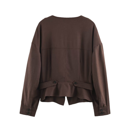 Damen Asymmetrische Wickeljacke mit dekorativer Knopfleiste und überschnittenen Schultern Nord Taschen