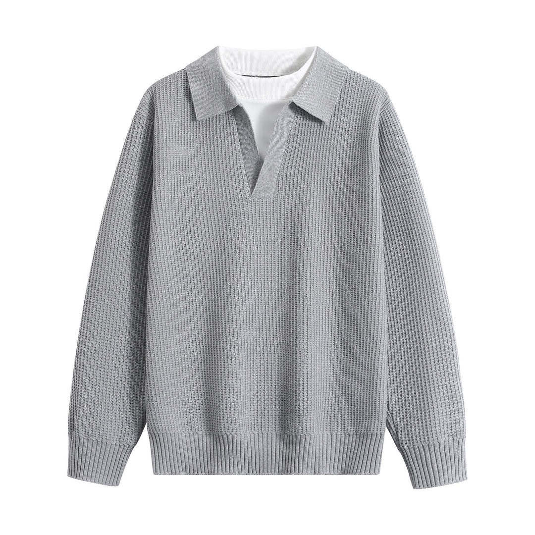 Damen Grobstruktur-Pullover mit Polokragen und V-Ausschnitt Nord Taschen