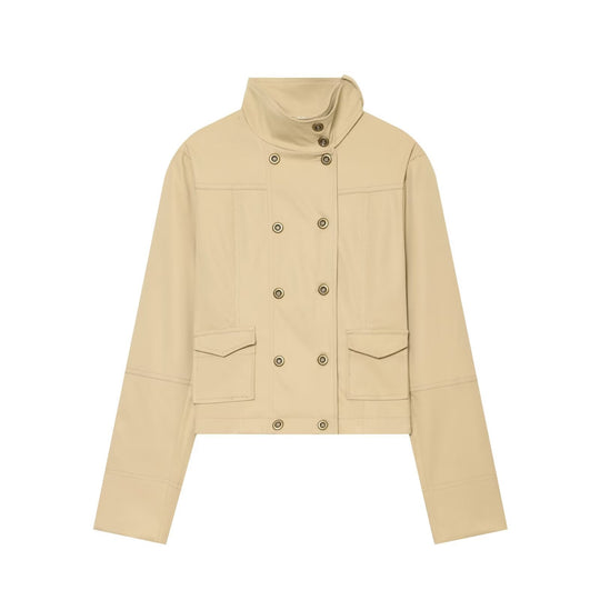 Damen Kurzgeschnittene doppeltreihige Fieldjacke mit Funnelkragen Nord Taschen