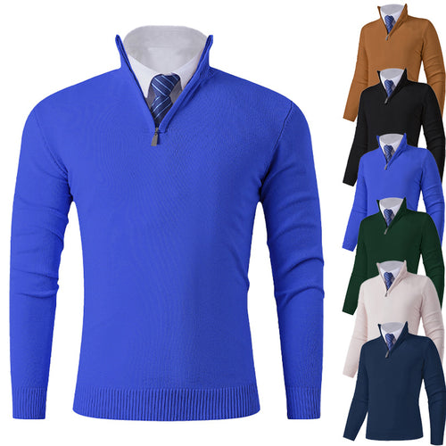Herren Eleganter Feinstrick-Halbzip-Pullover mit Stehkragen, geripptem Saum und schmaler Silhouette Nord Taschen
