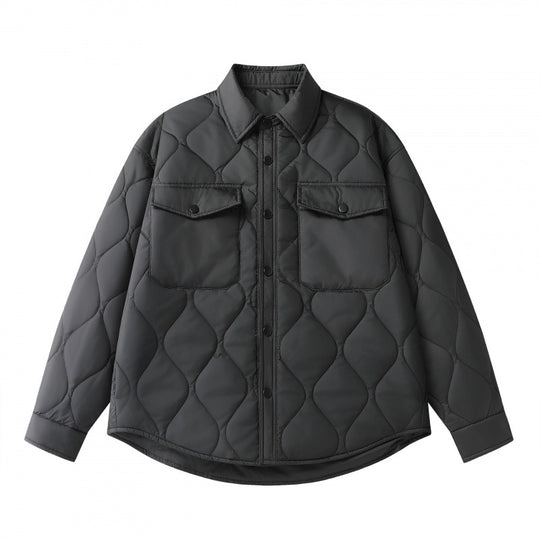 Unisex Gepolsterte gesteppte Hemdjacke mit Pattentaschen und abgerundetem Saum Nord Taschen
