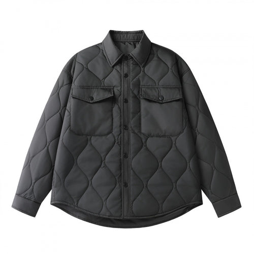 Unisex Gepolsterte gesteppte Hemdjacke mit Pattentaschen und abgerundetem Saum Nord Taschen