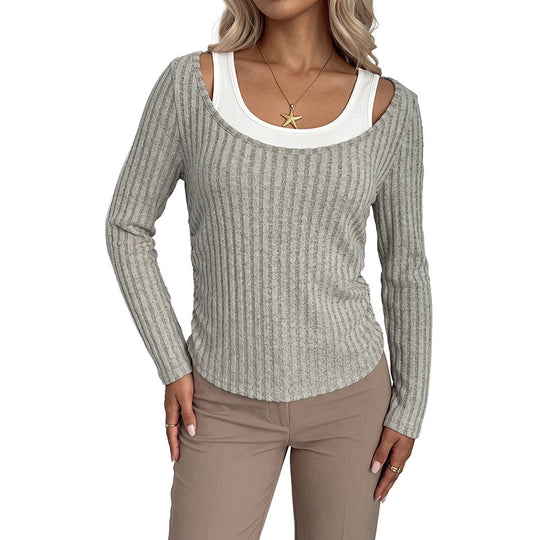 Damen Bequemer Rippenpullover mit V-Ausschnitt Nord Taschen