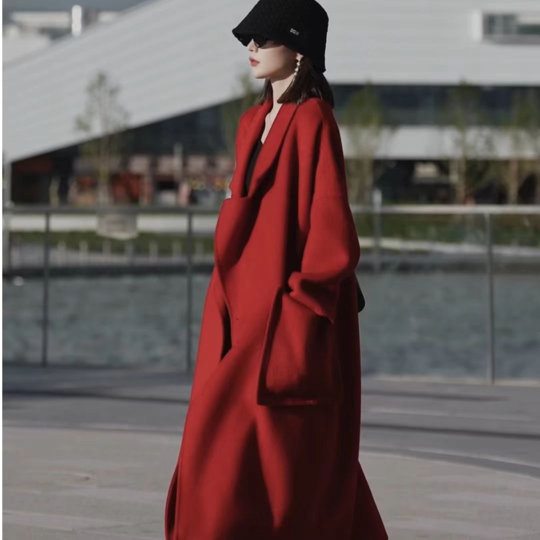 Damen Oversize Wollmixmantel mit offenem Schnitt und tiefen Eingrifftaschen Nord Taschen