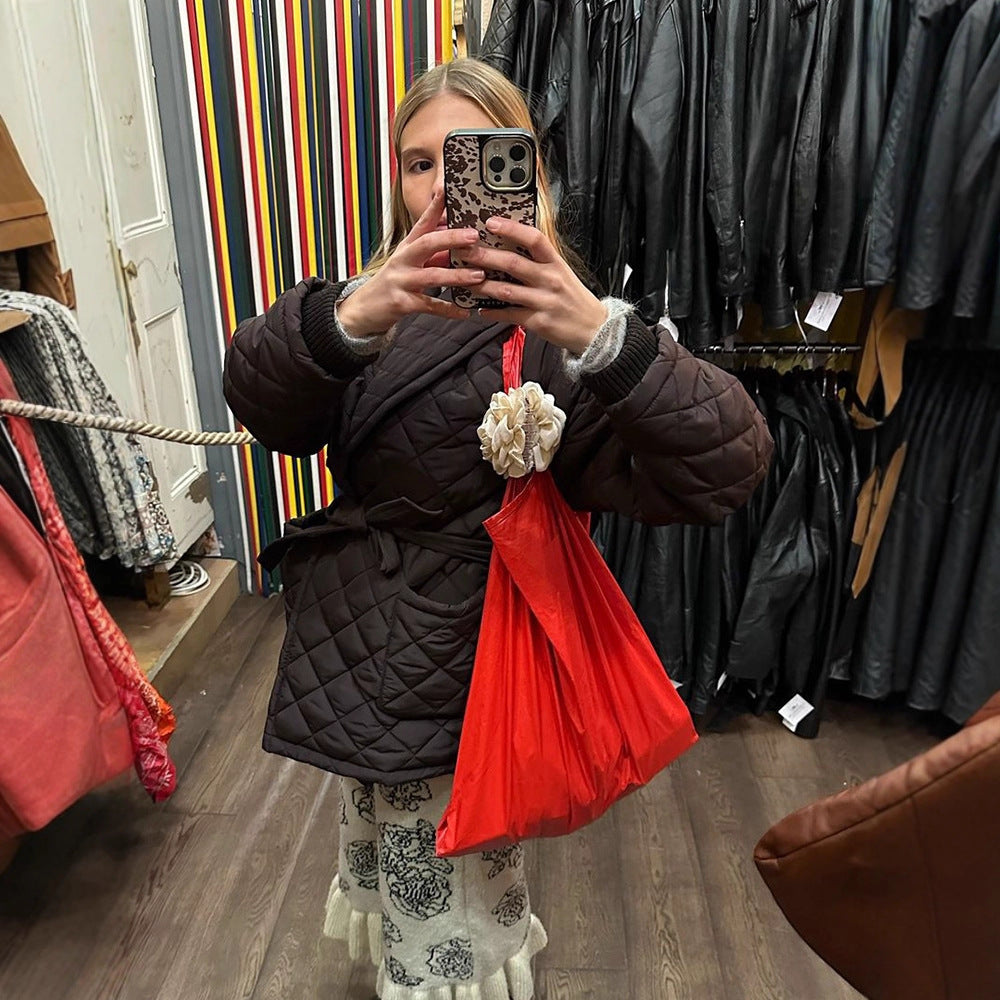 Damen Wickel-Steppjacke mit Taillenbindegürtel und Schalkragen Nord Taschen
