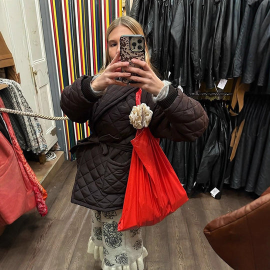 Damen Wickel-Steppjacke mit Taillenbindegürtel und Schalkragen Nord Taschen