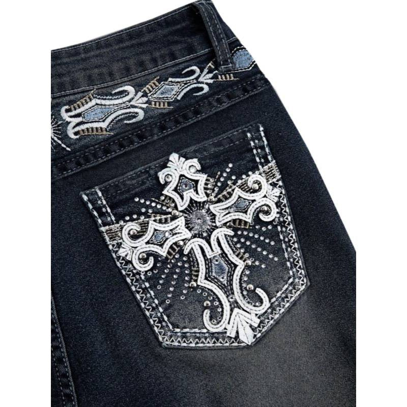 Damen Bootcut Jeans mit aufwendigen Stickereien und hohem Bund Avellé