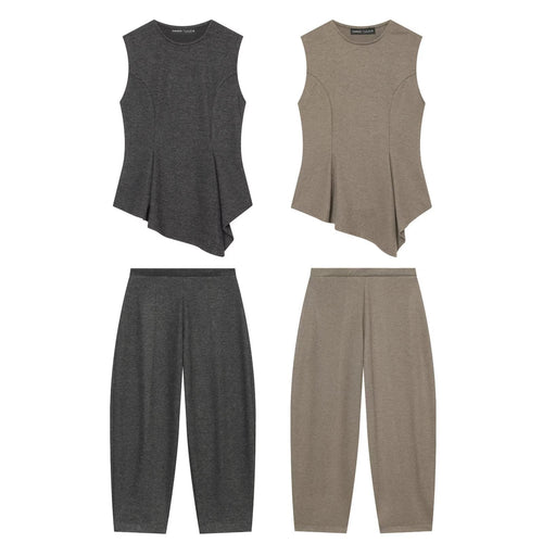Damen Hochtaillierte konisch geschnittene Loungehose mit verdecktem Bund Nord Taschen