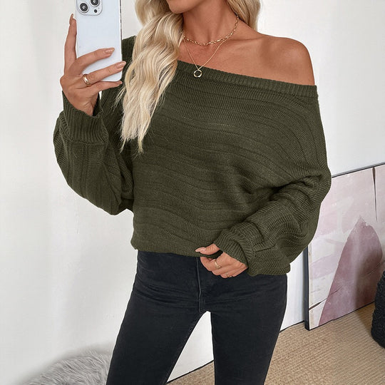 Damen Off-Shoulder Grobstruktur-Strickpullover mit Balloonärmeln Nord Taschen