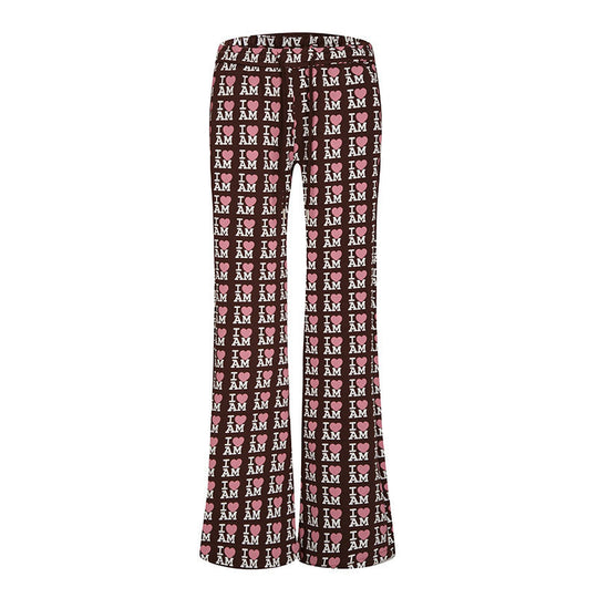 Damen High-Waist Loungehose mit ausgestelltem Beinschnitt, Kordelzug und Allover-Statement-Print Nord Taschen