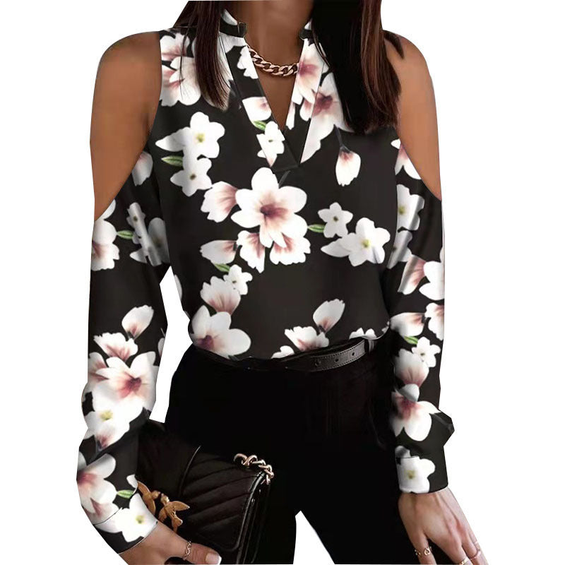 Damen Bluse mit schulterfreier Verarbeitung und floralem Druck