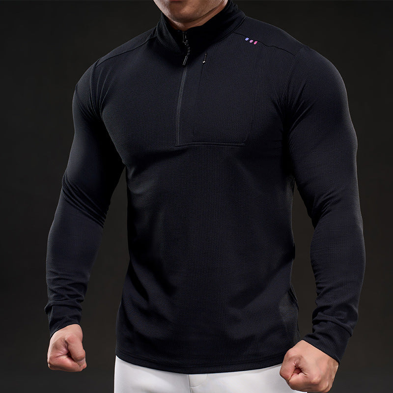 Herren Slim-Fit Thermo-Longsleeve mit Stehkragen und Brustreißverschluss Nord Taschen
